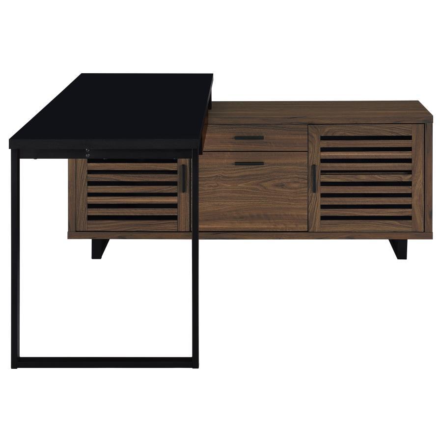 Maddox - L-Shape Office Computer Desk - Black by CoasterEveryday | Bel Furniture