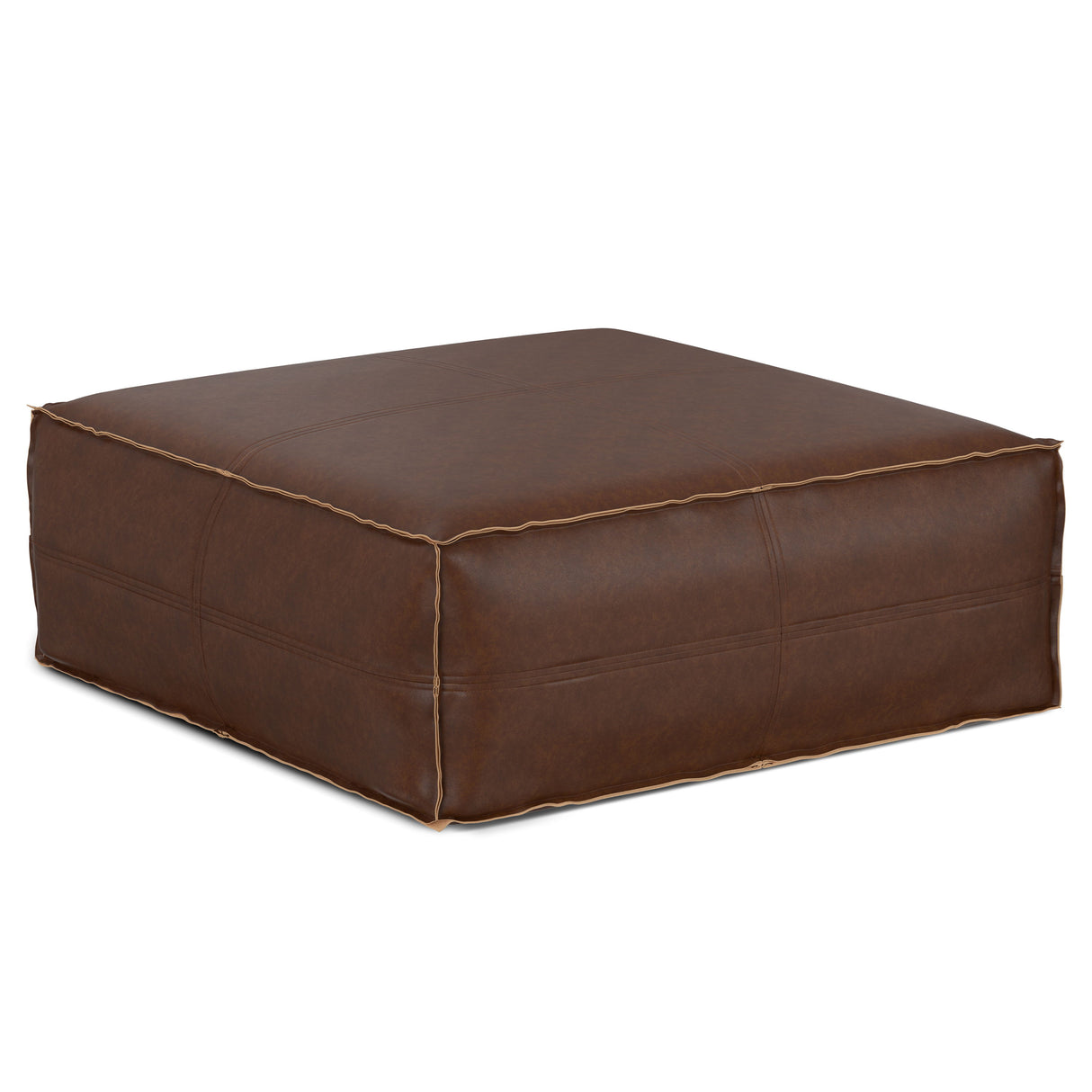 Brody - Large Square, Coffee Table Pouf Dark Brown 36"W x 36"D x 14"H by Simpli-Home | Bel Furniture