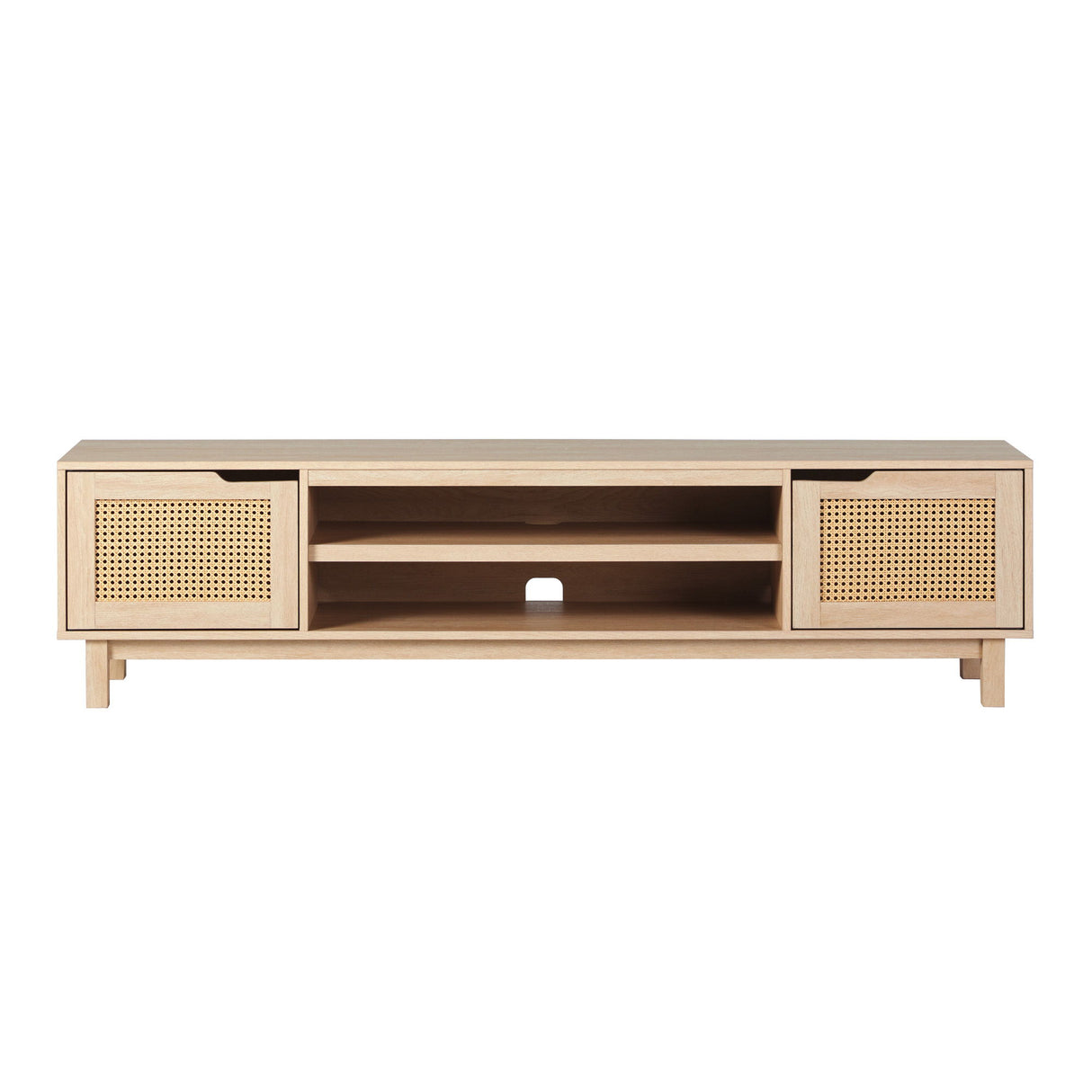 Modern Door Low TV Stand For TVs Up To 80" - Coastal Oak by Walker Edison | Bel Furniture