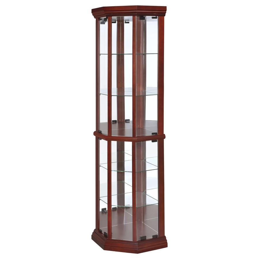 Appledale - 6-Shelf Corner Curio Display Cabinet - Medium Brown by CoasterEssence | Bel Furniture