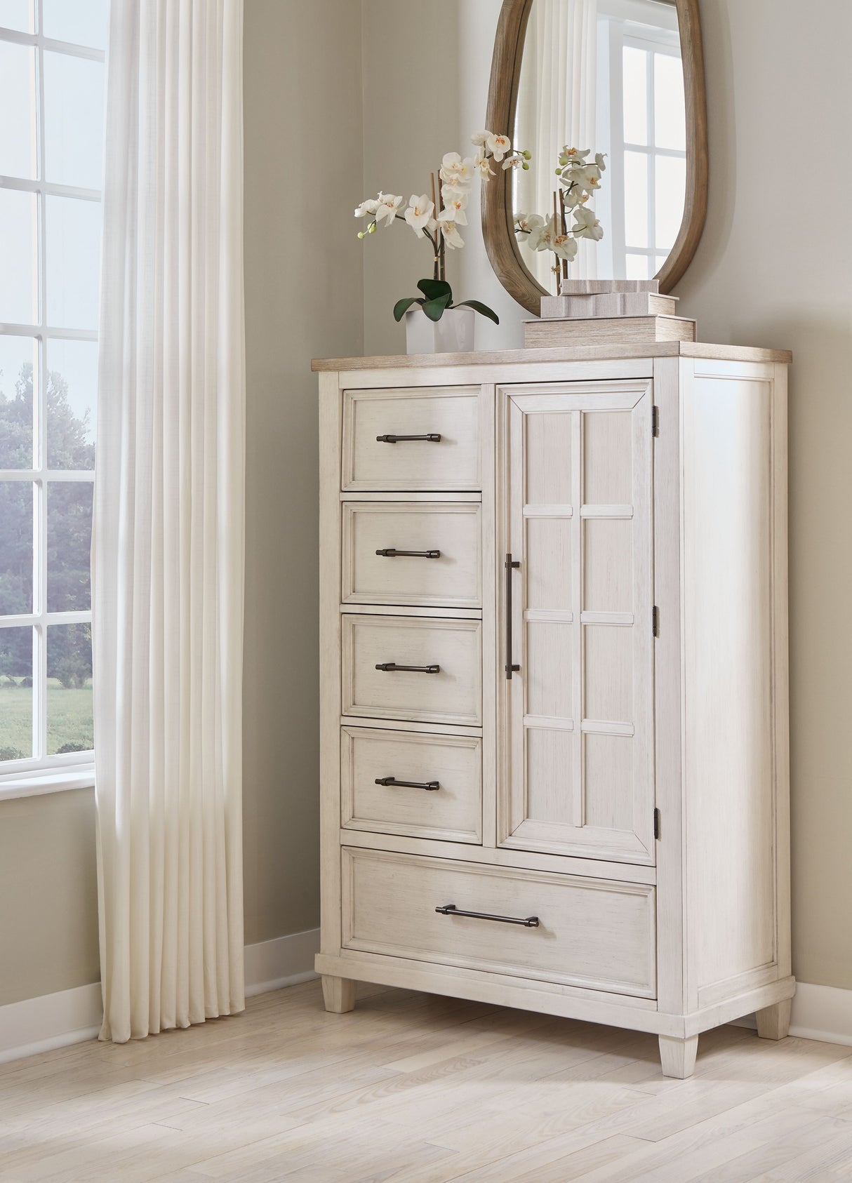 Shaybrock - Antique White / Brown - Door Chest by Benchcraft® | Bel Furniture