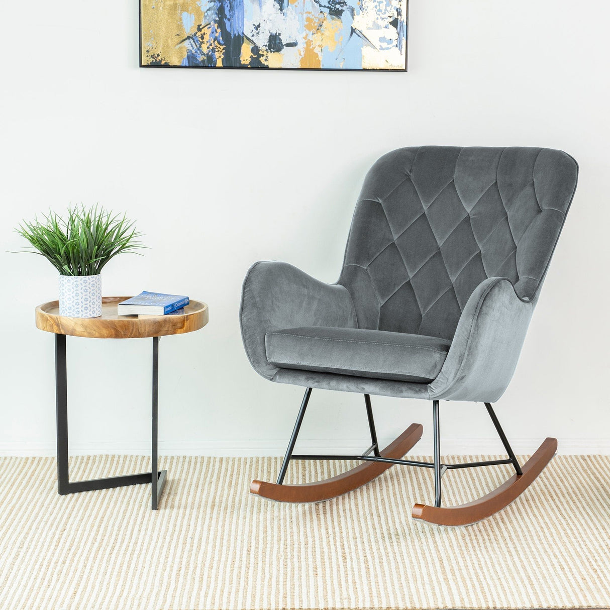 Hannah - Mid-Century Modern Rocking Chair - Gray by Ashcroft Furniture | Bel Furniture