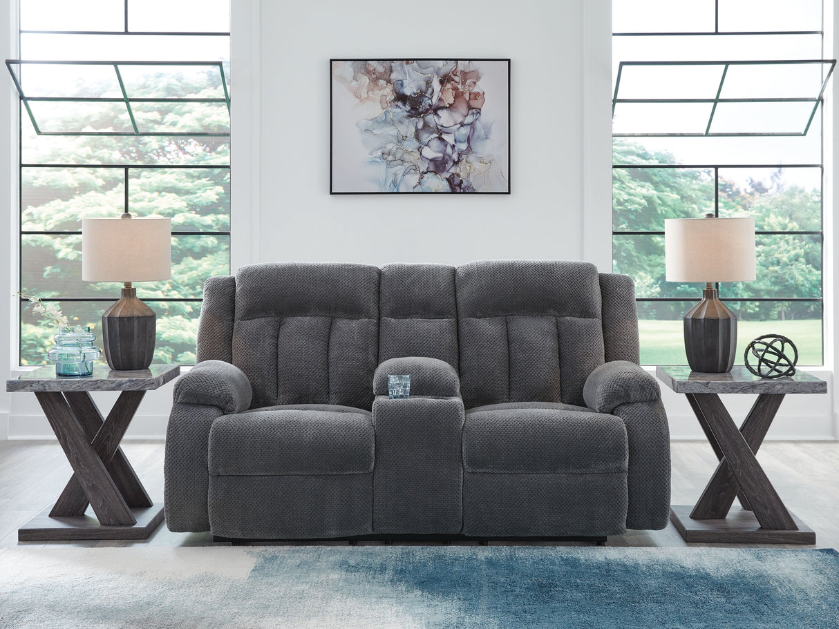 Observation - Steel - Double Reclining Power Loveseat With Console by Signature Design by Ashley® | Bel Furniture