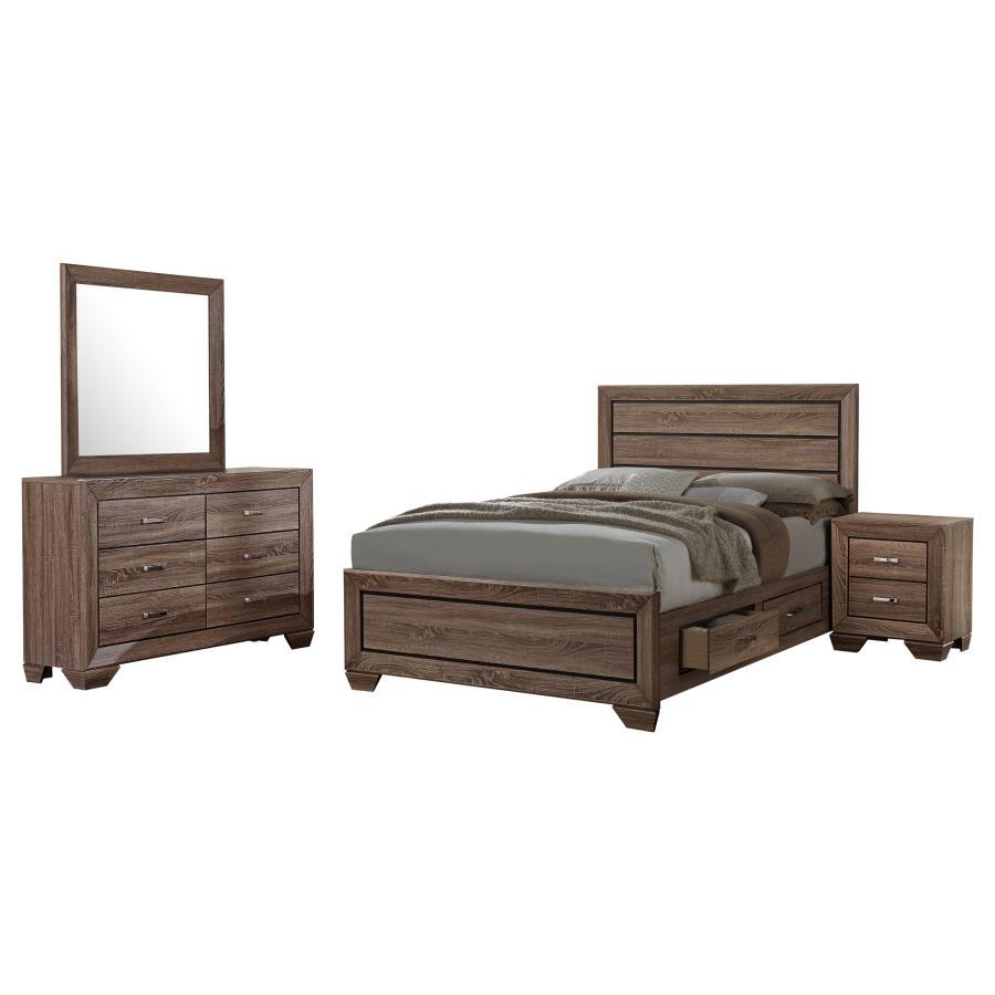 Kauffman - Transitional Storage Bed Bedroom Set Light Brown 4 Pc. Bed, Dresser, Mirror, Nightstand Queen by CoasterEveryday | Bel Furniture