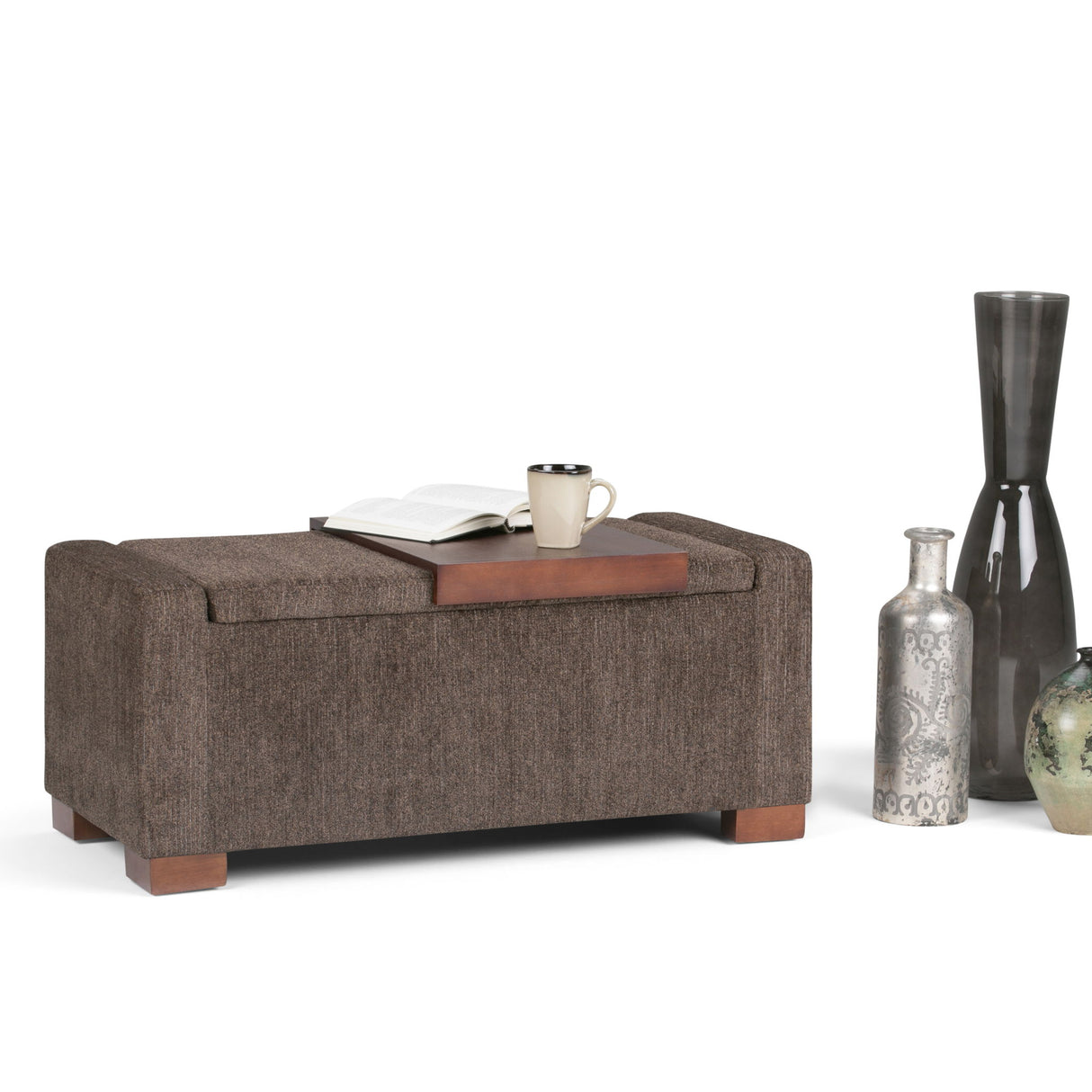 Bretton - Lift Top Storage Ottoman - Deep Umber Brown by Simpli-Home | Bel Furniture