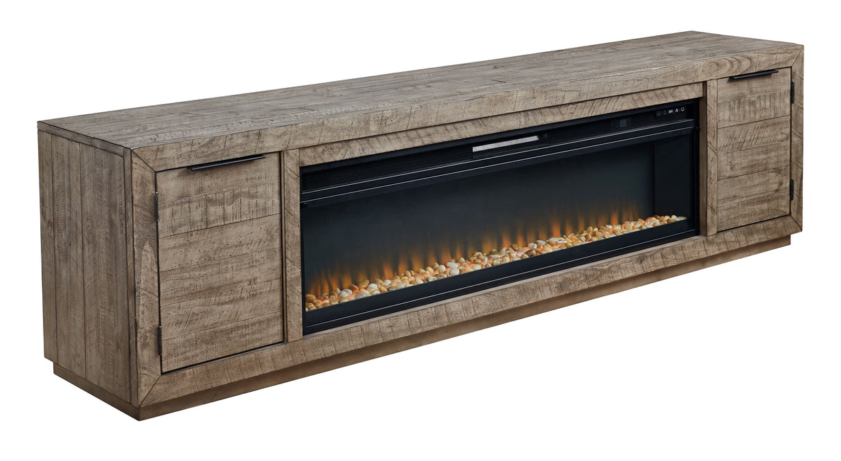Krystanza - Weathered Gray - TV Stand with Wide Fireplace Insert by Signature Design by Ashley® | Bel Furniture