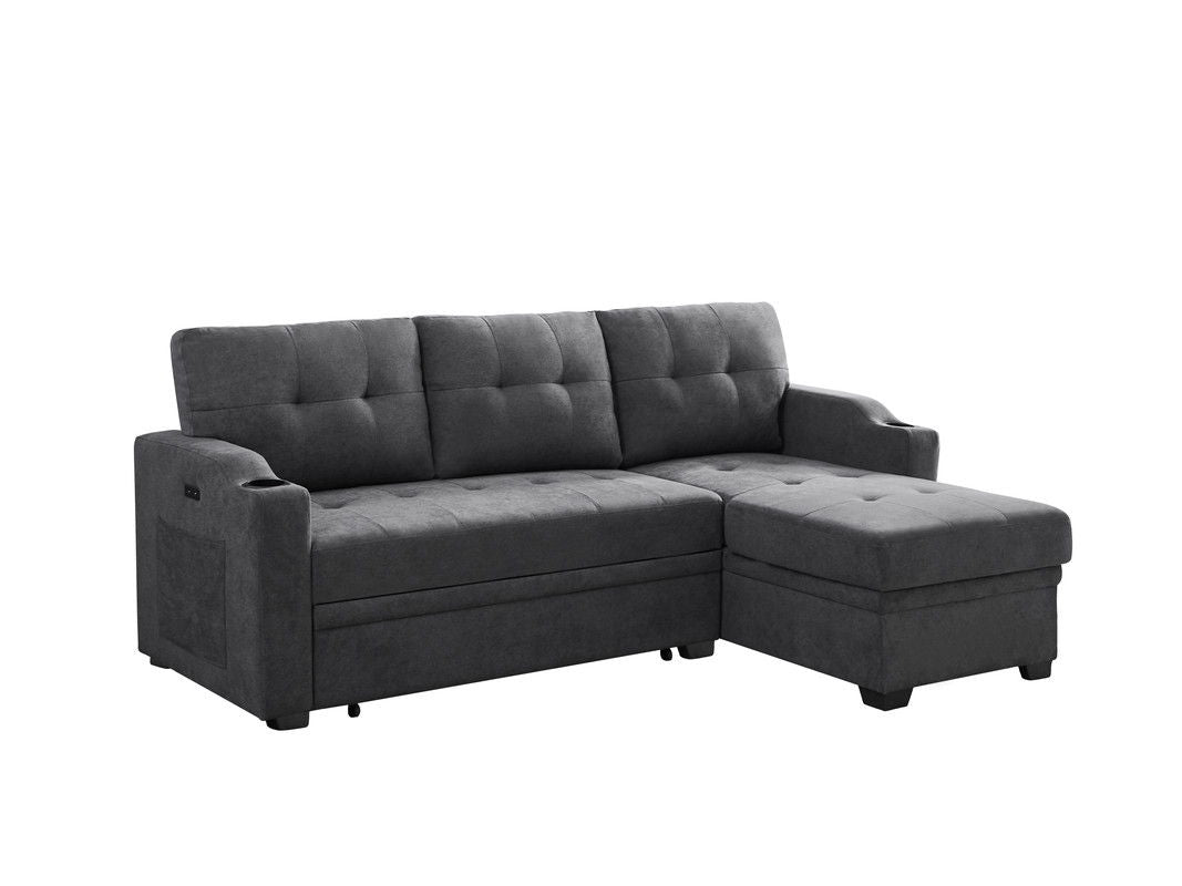 Mabel - Woven Fabric Sleeper Sectional With Cupholder, USB Charging Port nd Pocket - Dark Gray by Lilola Home | Bel Furniture