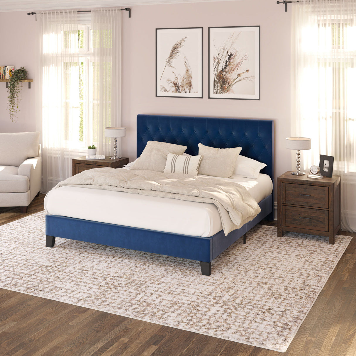 Luma - Queen Upholstered Bed - Blue by Wallace & Bay | Bel Furniture