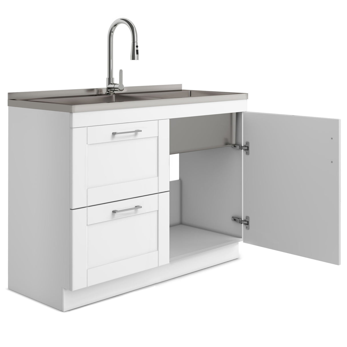 Shaker - Modern Wide Laundry Cabinet With Faucet And Stainless Steel Sink - White by Simpli-Home | Bel Furniture