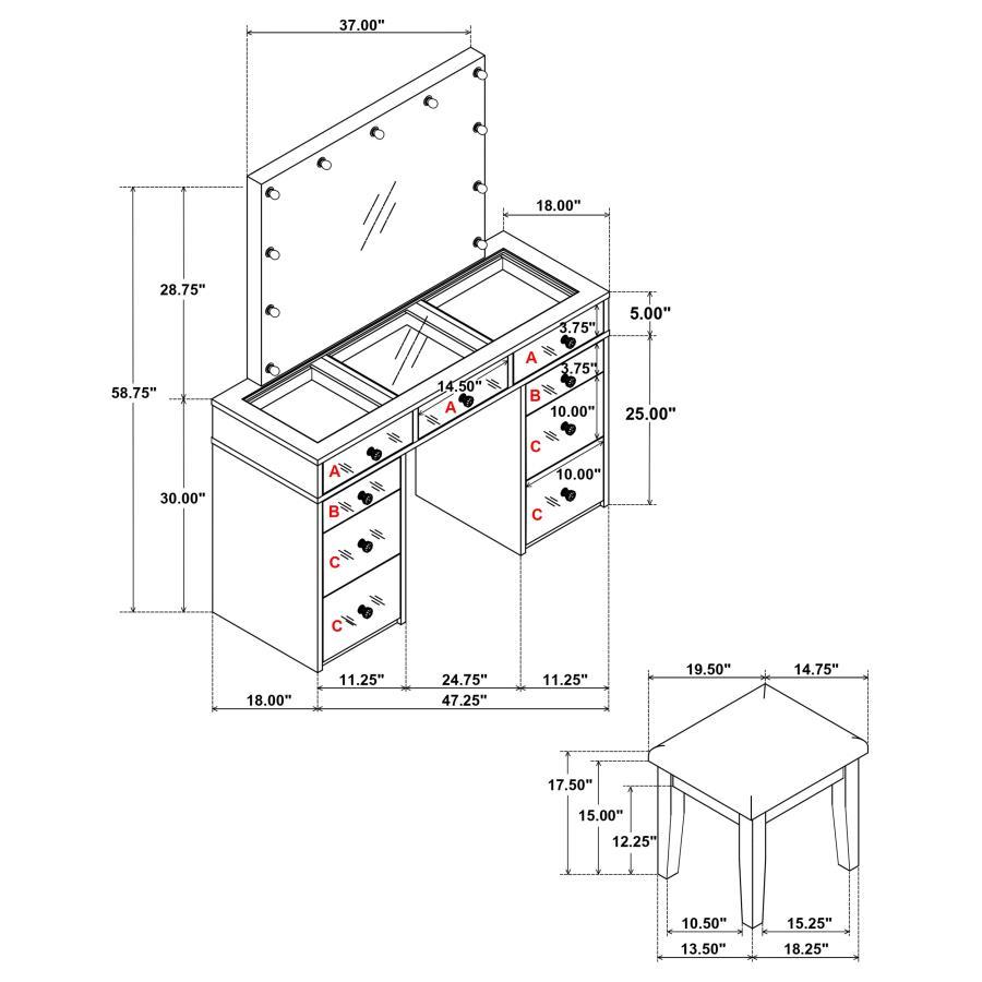 Regina - Makeup Vanity Table Set With Lighting - White by Coaster Fine Furniture | Bel Furniture