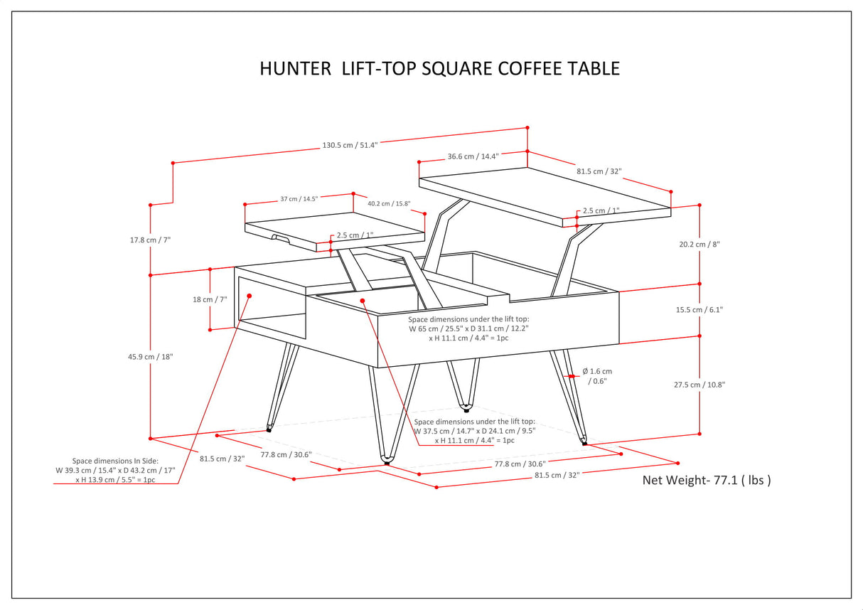 Hunter - Lift Top Square Coffee Table - Natural by Simpli-Home | Bel Furniture