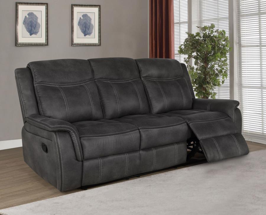 Lawrence - Upholstered Padded Arm Reclining Sofa - Charcoal by CoasterEveryday | Bel Furniture