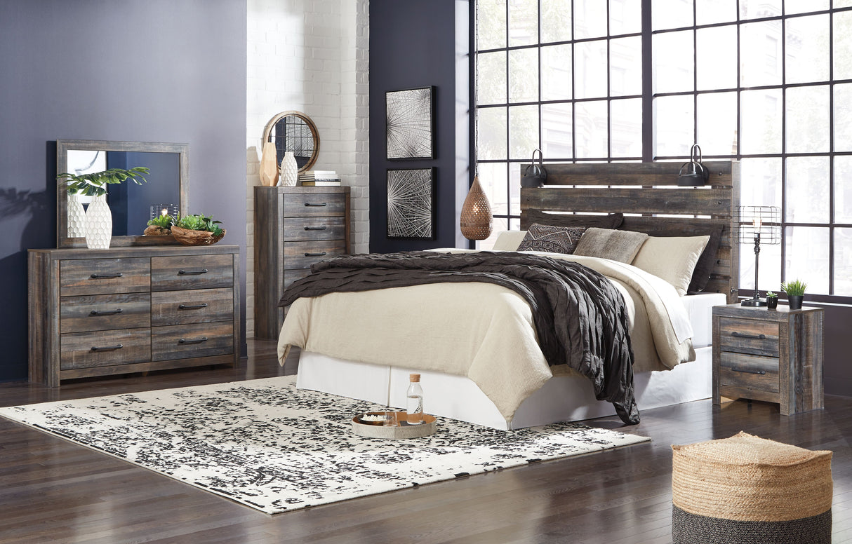 Drystan - Bedroom Set Dark Gray 6 Pc. Dresser, Mirror, Chest, Panel Headboard, Nightstand, Bed Frame King by Signature Design by Ashley® | Bel Furniture