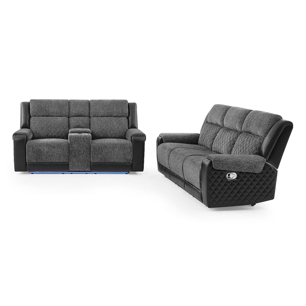 Alicia - Console Reclining Loveseat With Immersive Sound & Blue LED - Black / Gray
