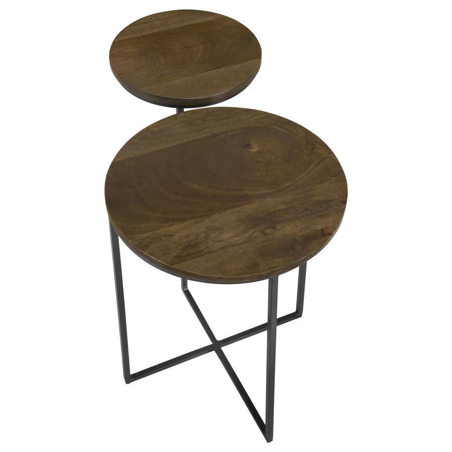 Yael - Round Mango Wood Accent Side Table - Natural And Gunmetal by CoasterEssence | Bel Furniture