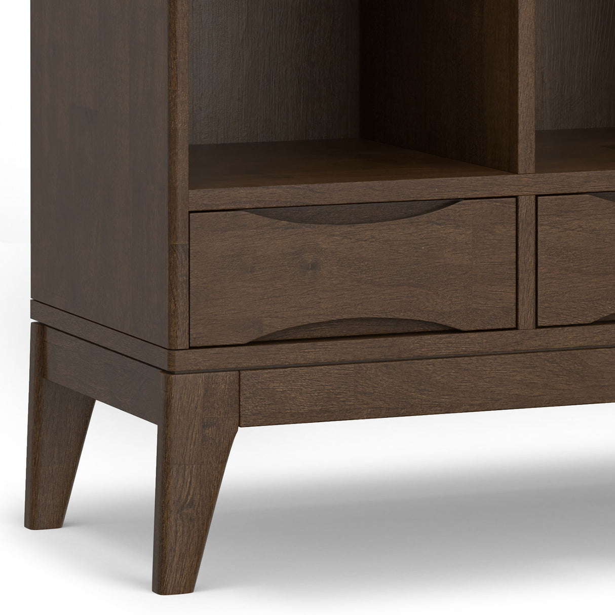 Harper - Low 6 Cube Storage With Drawers - Walnut Brown by Simpli-Home | Bel Furniture