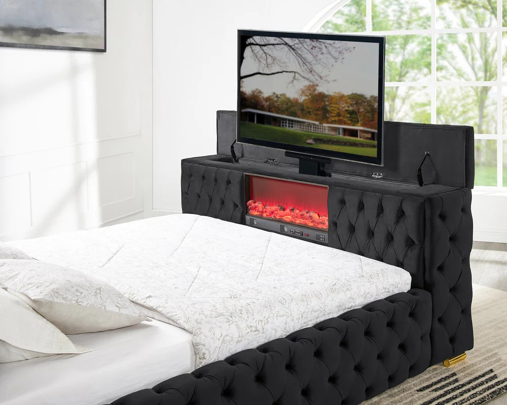 3-Piece Bed with Built-in Fireplace and TV Mount