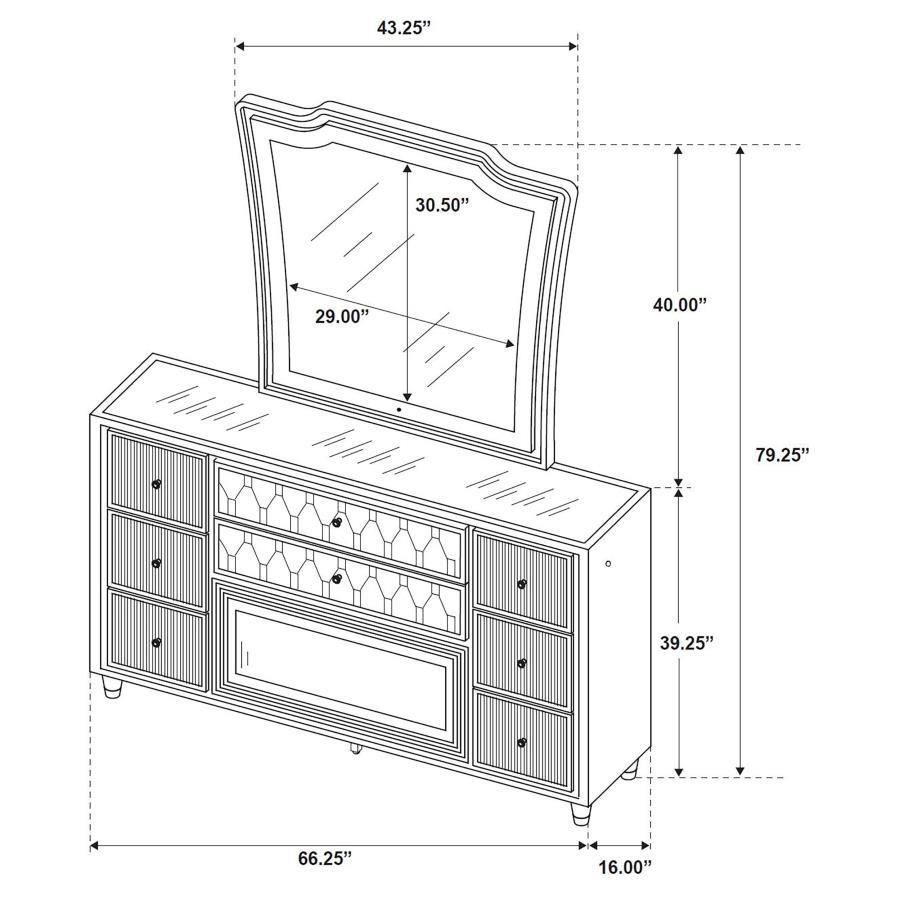 Lorient - 8-Drawer LED Bedroom Flame Box Dresser