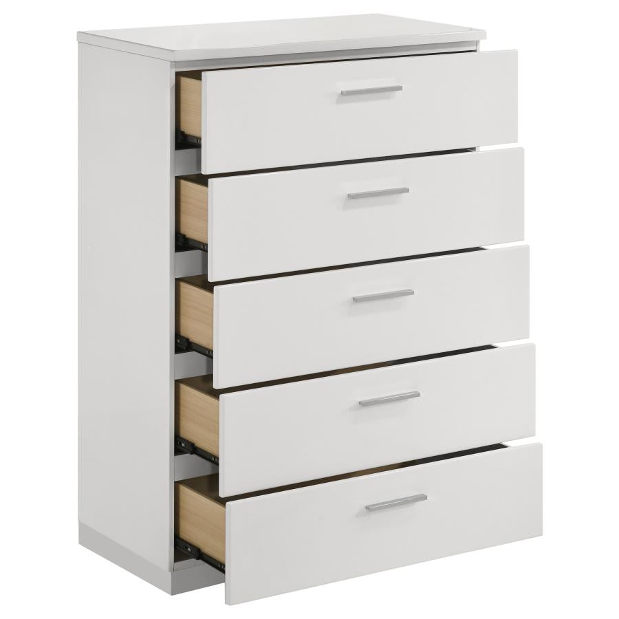 Felicity - 5-Drawer Bedroom Chest - White High Gloss