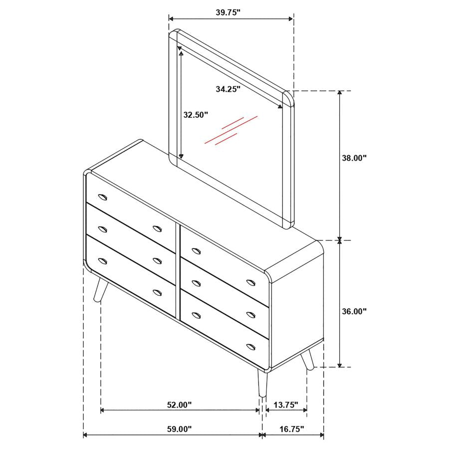 Robyn - 6-Drawer Bedroom Dresser And Mirror