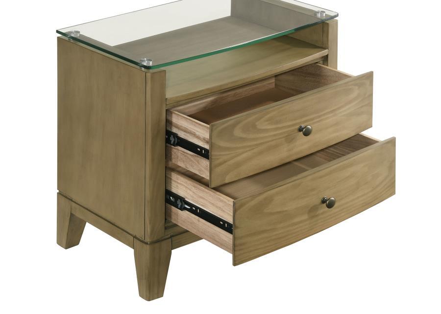 Granada - 2-Drawer Glass Top Nightstand - Natural Pine by Coaster Fine Furniture | Bel Furniture