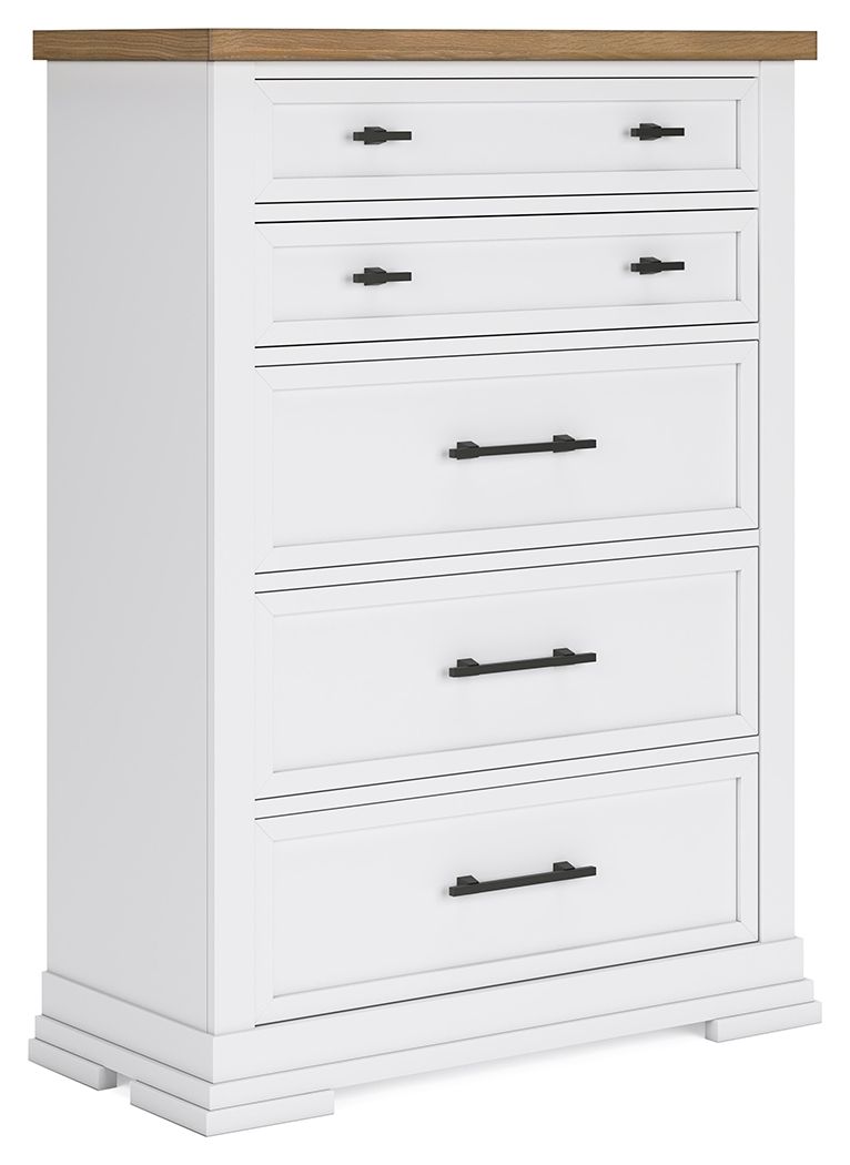 Ashbryn - White / Natural - Five Drawer Chest by Benchcraft® | Bel Furniture