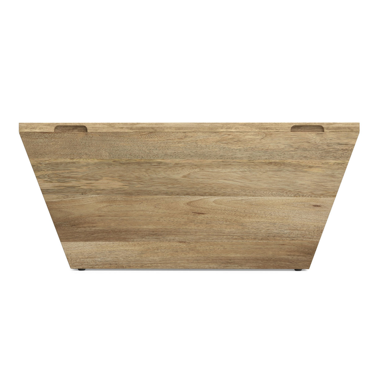 Simpli-Home Abba handcrafted natural wood coffee table with trapezoid shape and horizontal grain detail - Bel Furniture