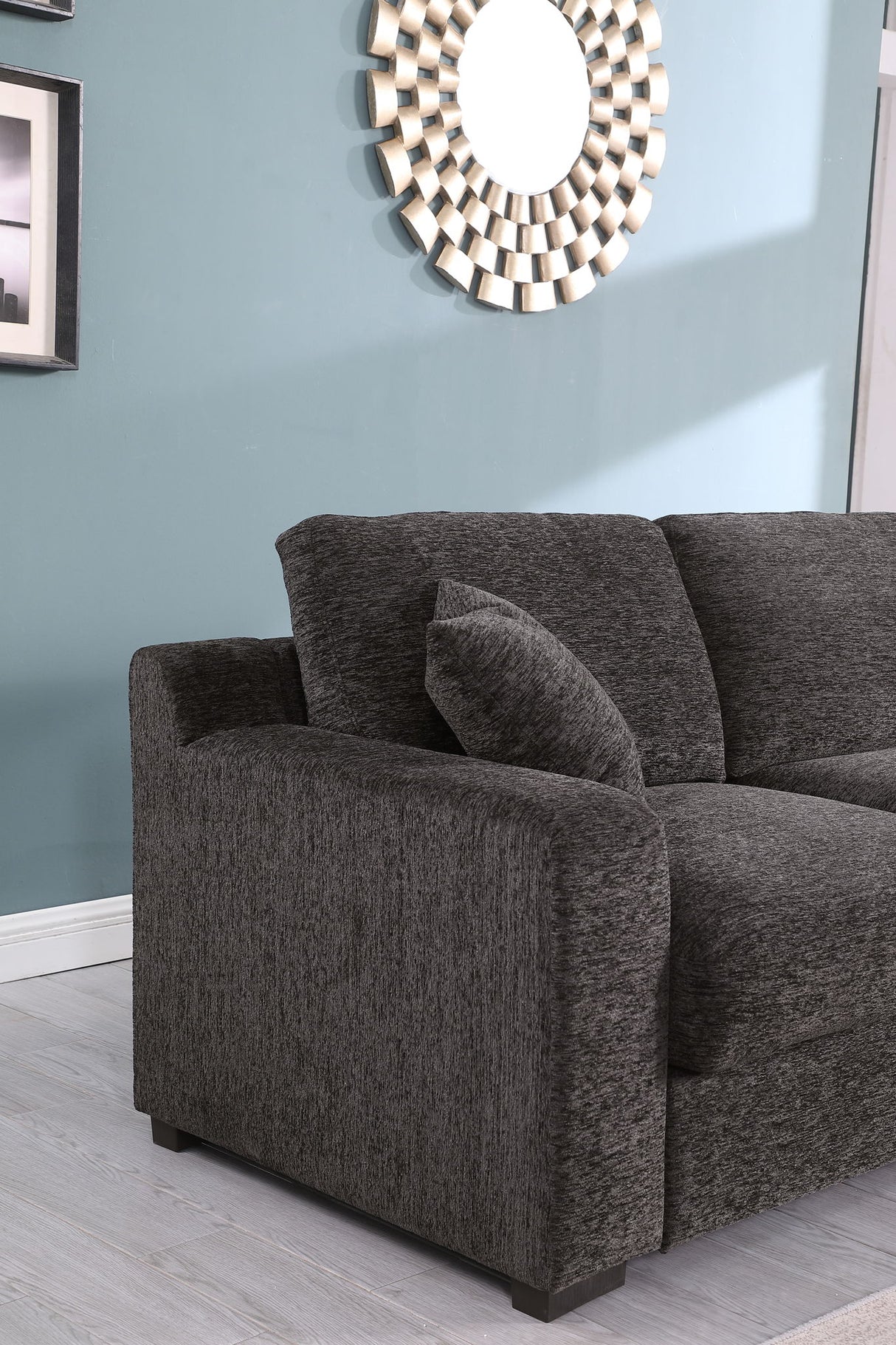 Celine - Chenille Fabric Corner Sectional Sofa With Right Facing Chaise, Cupholders, And Charging Ports - Gray by Lilola Home | Bel Furniture