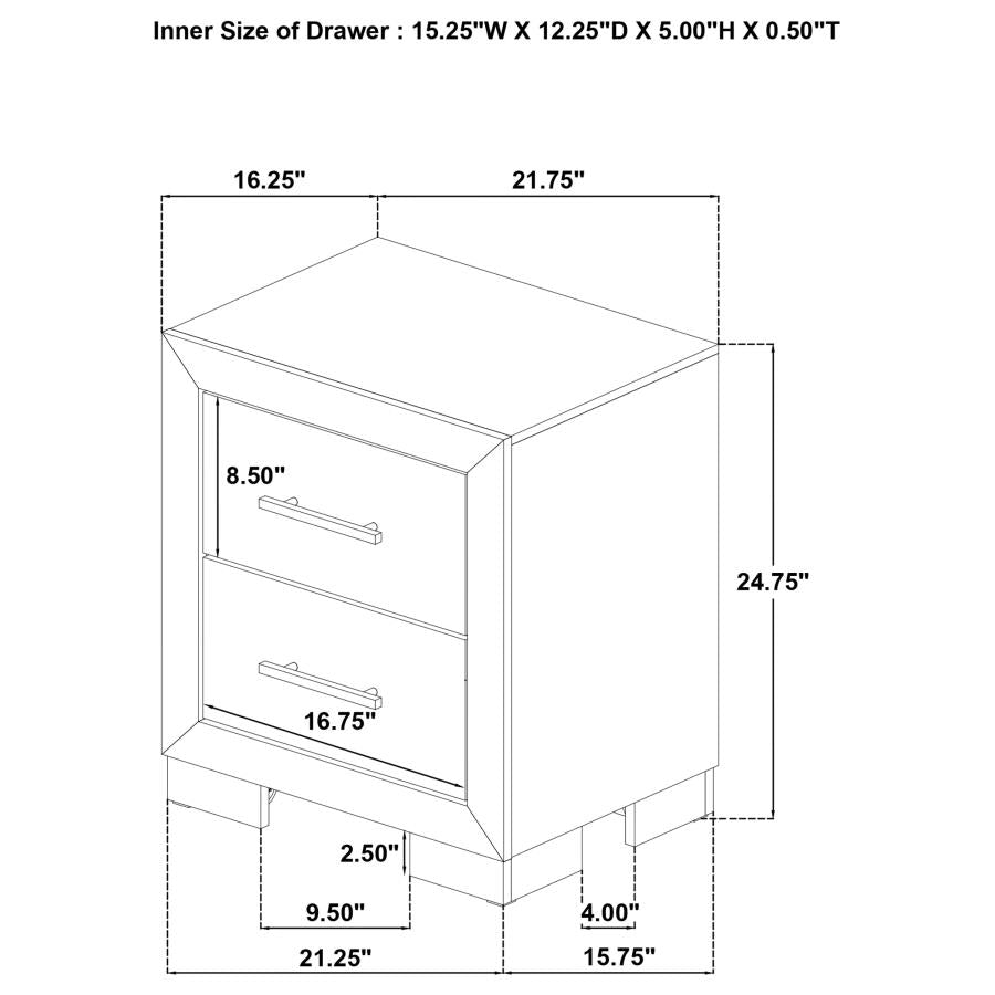 Arielle - 2-Drawer Bedroom Nightstand With Casters - Light Oak
