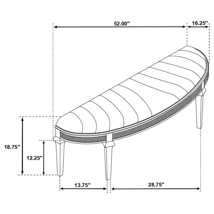 Evangeline - Curved Fabric Upholstered Bench - Silver Oak