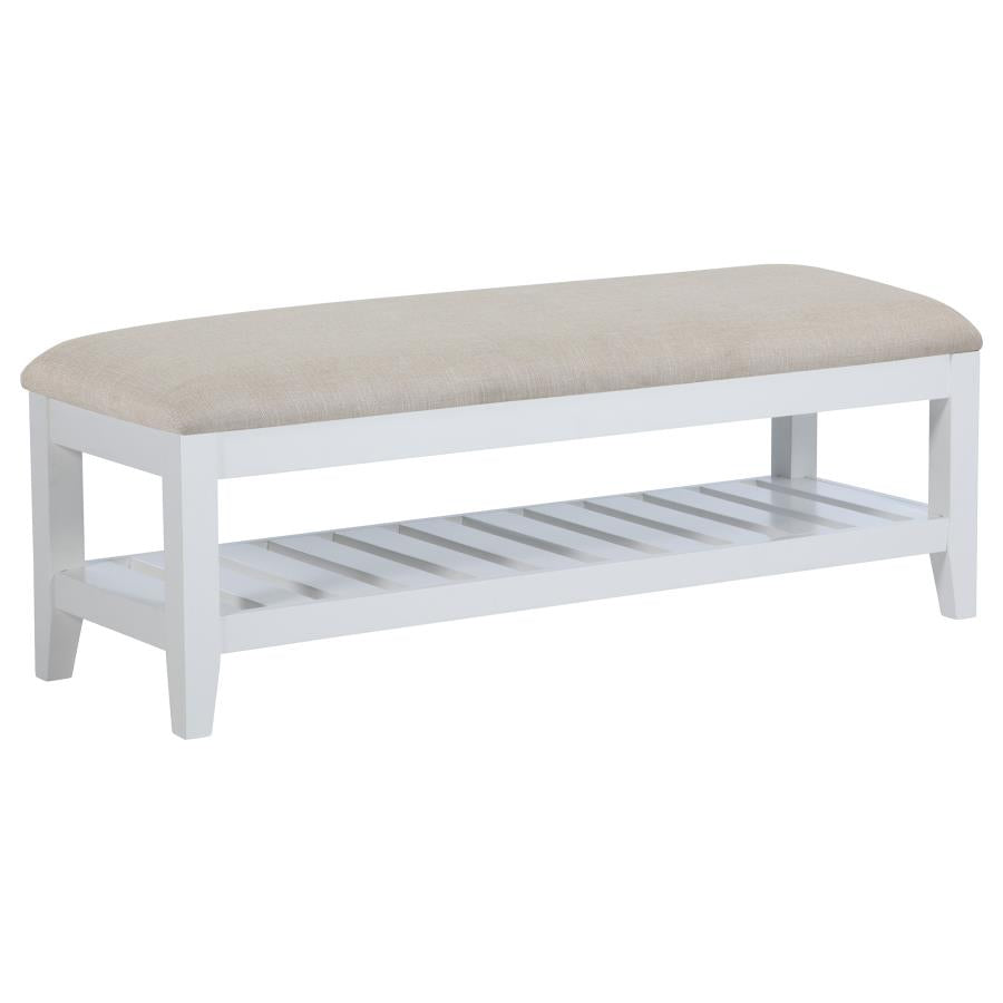 Bexhill - Upholstered Rectangular Bench With Shelf - White