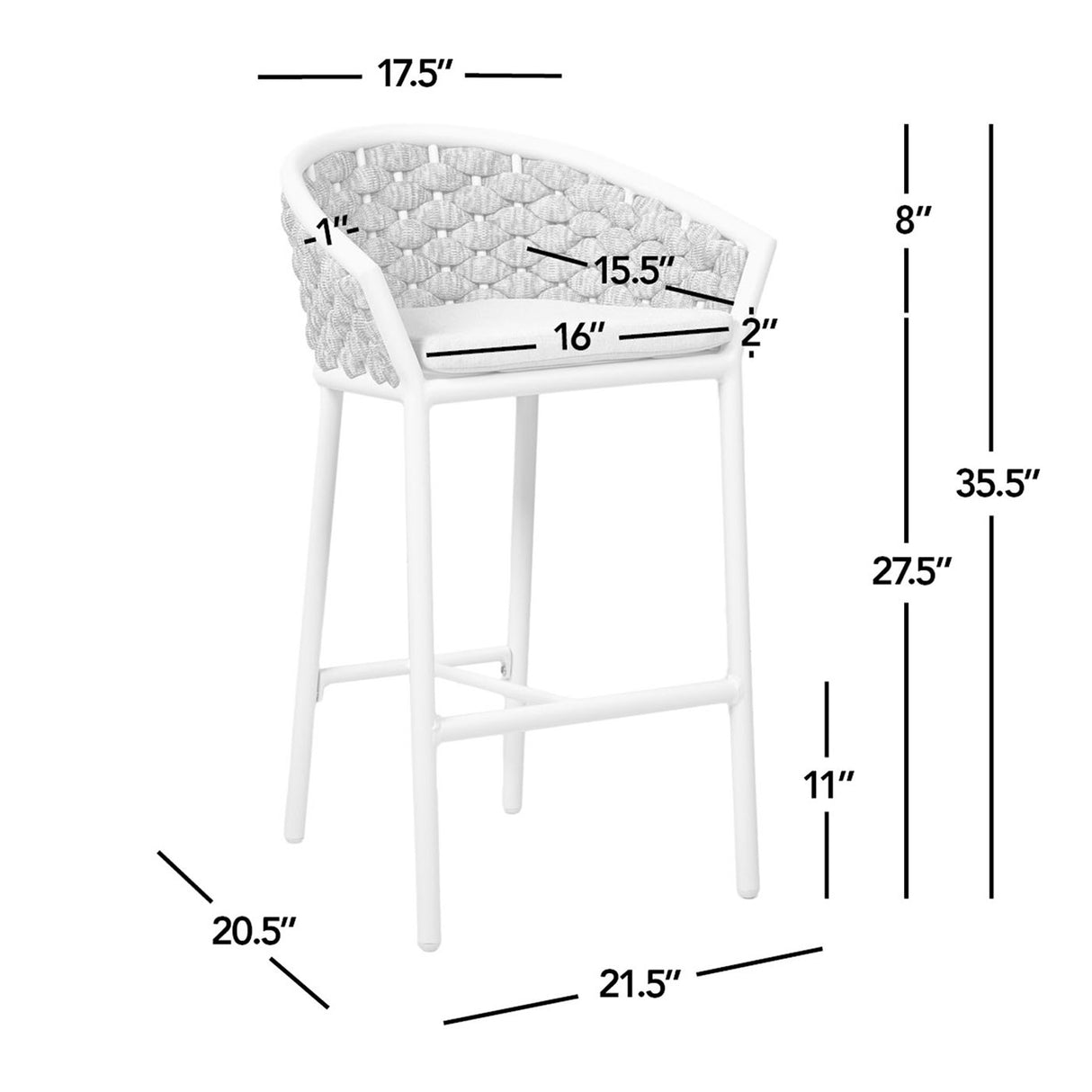 Rowan - Rope Barrel Low Back Patio Counter Stool (Set of 2) - Optic White by Jennifer Taylor Home | Bel Furniture
