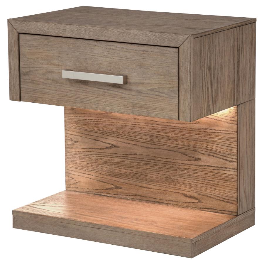 Kenora - 1-Drawer Nightstand Bedside Table - Barley Brown