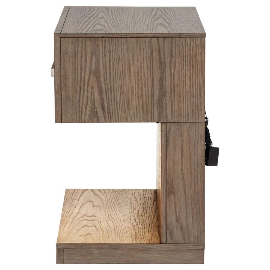Kenora - 1-Drawer Nightstand Bedside Table - Barley Brown