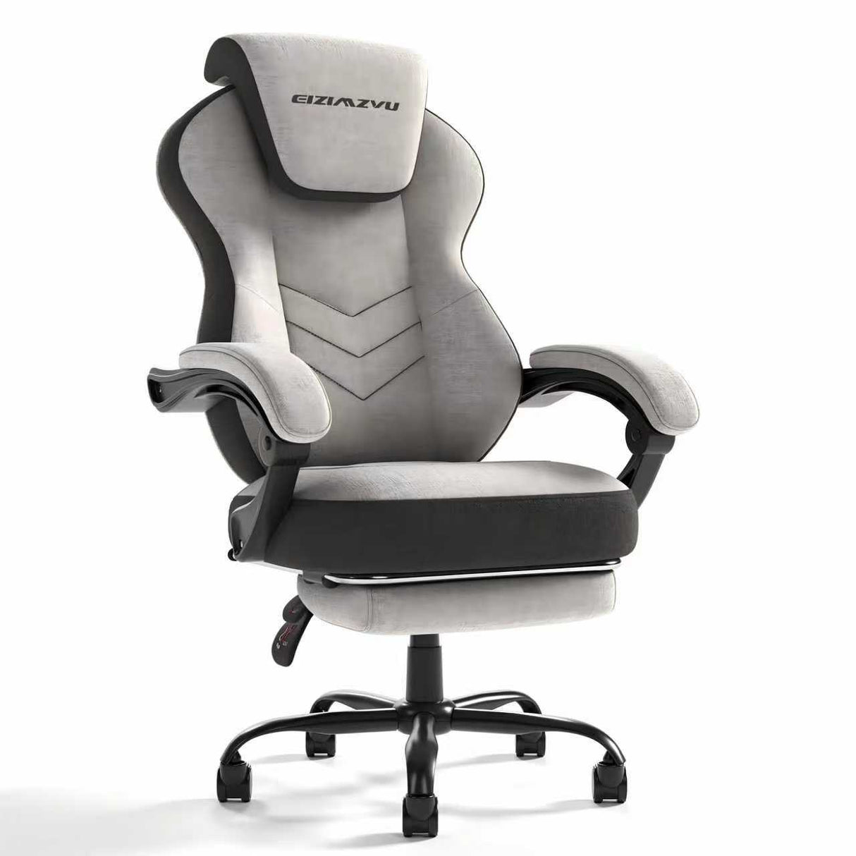 Light Grey Racing-Style High-Back Office Chair with Padded Arms