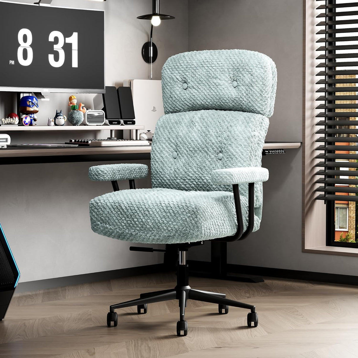 Tufted Home Office Chair with Wheels, Armrests & Adjustable Height