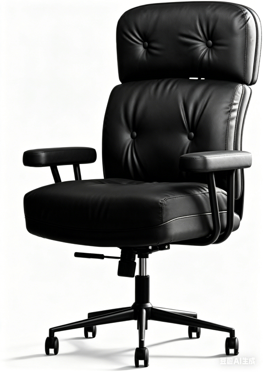 Black leather office chair on a white background