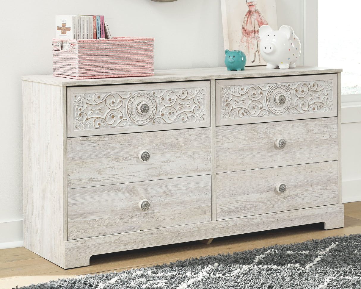 Paxberry - Whitewash - Six Drawer Dresser - Vinyl-Wrapped by Signature Design by Ashley® | Bel Furniture