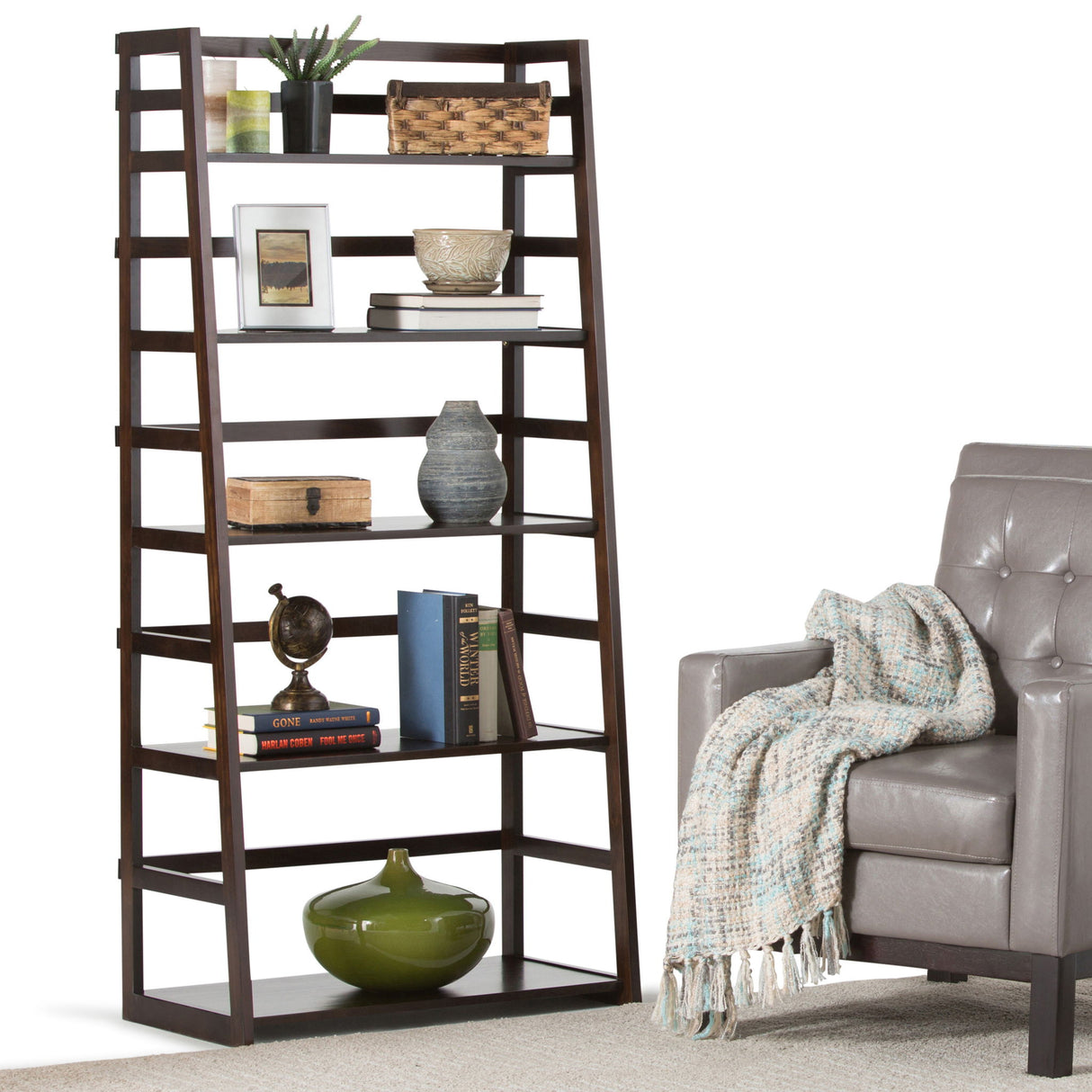 Acadian - Handcrafted Ladder Shelf Bookcase by Simpli-Home | Bel Furniture