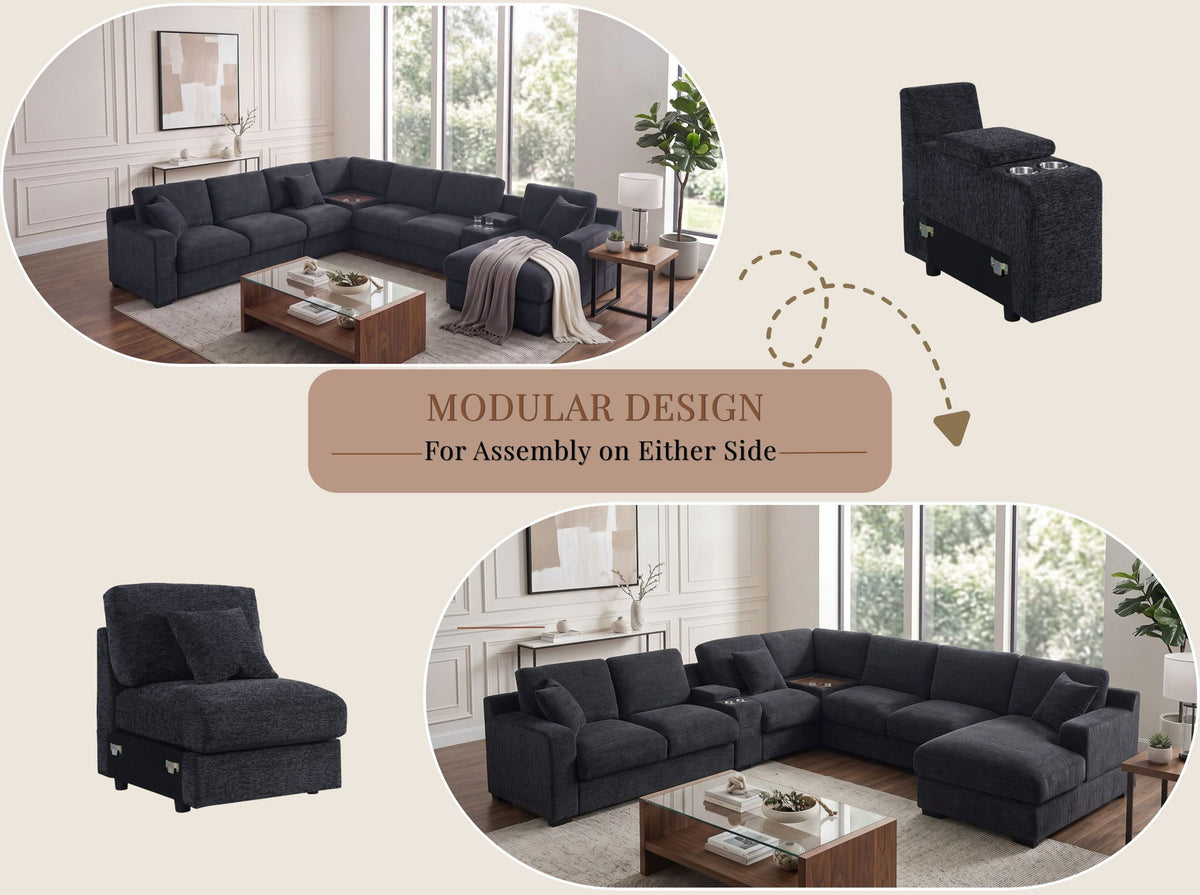 Celine - Fabric Corner Sectional Sofa With Right-Facing Chaise, Cupholders, And Charging Ports