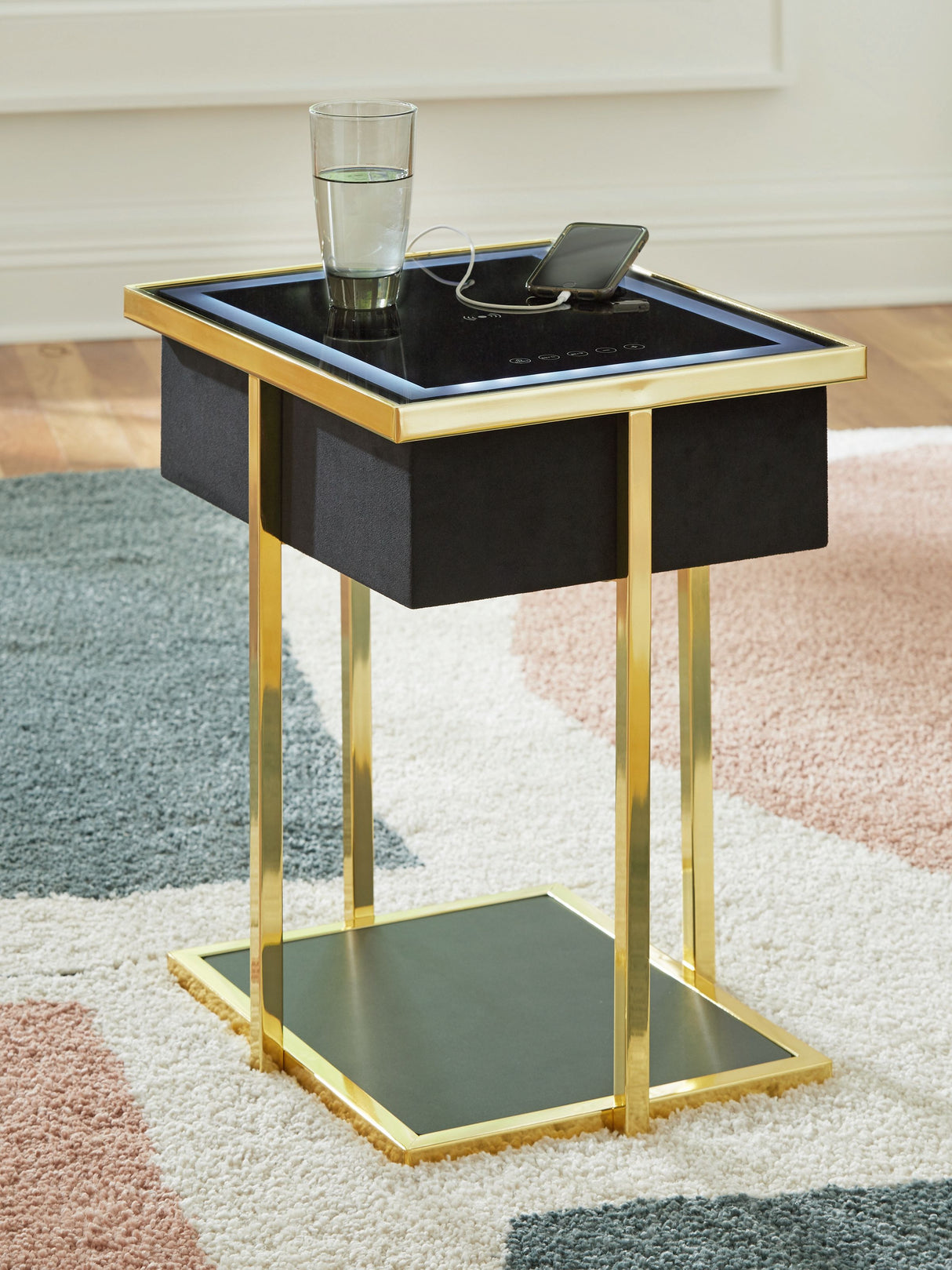 Rexwell - Black / Gold Finish - Accent Table With Speaker by Signature Design by Ashley® | Bel Furniture