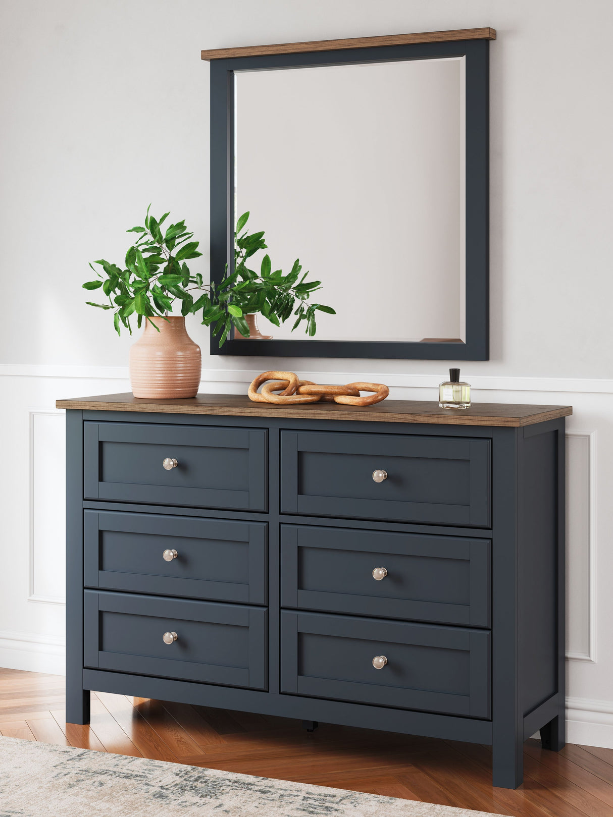 Landocken - Brown / Blue - Dresser and Mirror by Signature Design by Ashley® | Bel Furniture