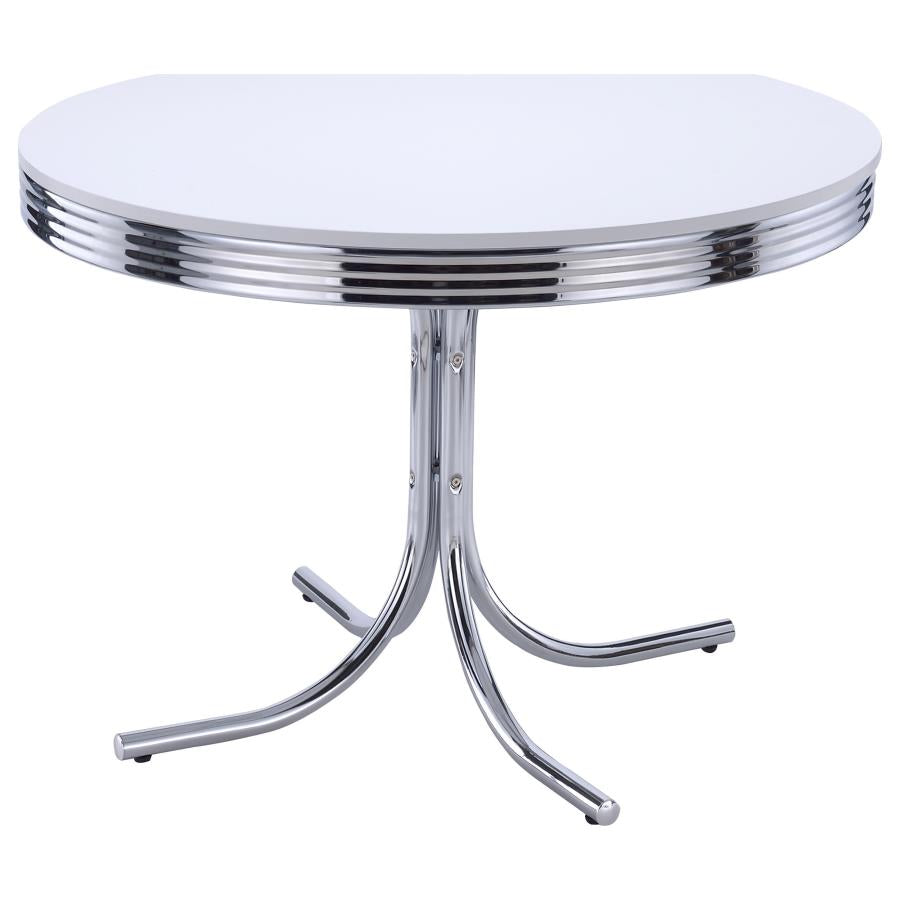 Retro - Round Wood Top Dining Table - White And Chrome