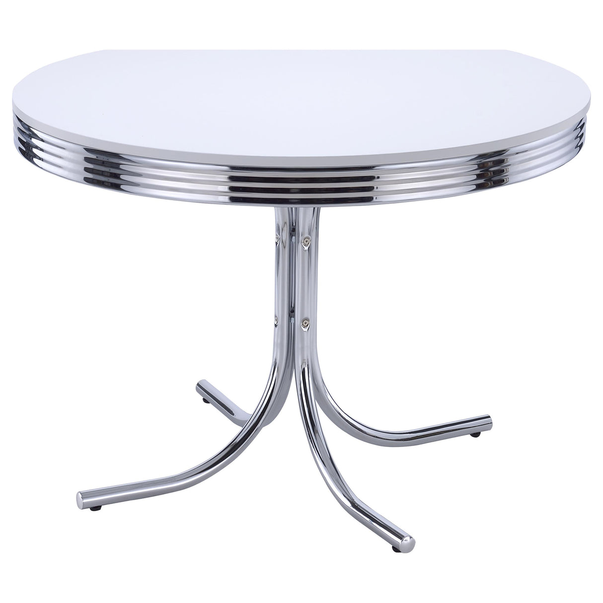 Retro - Round Wood Top Dining Table - White And Chrome