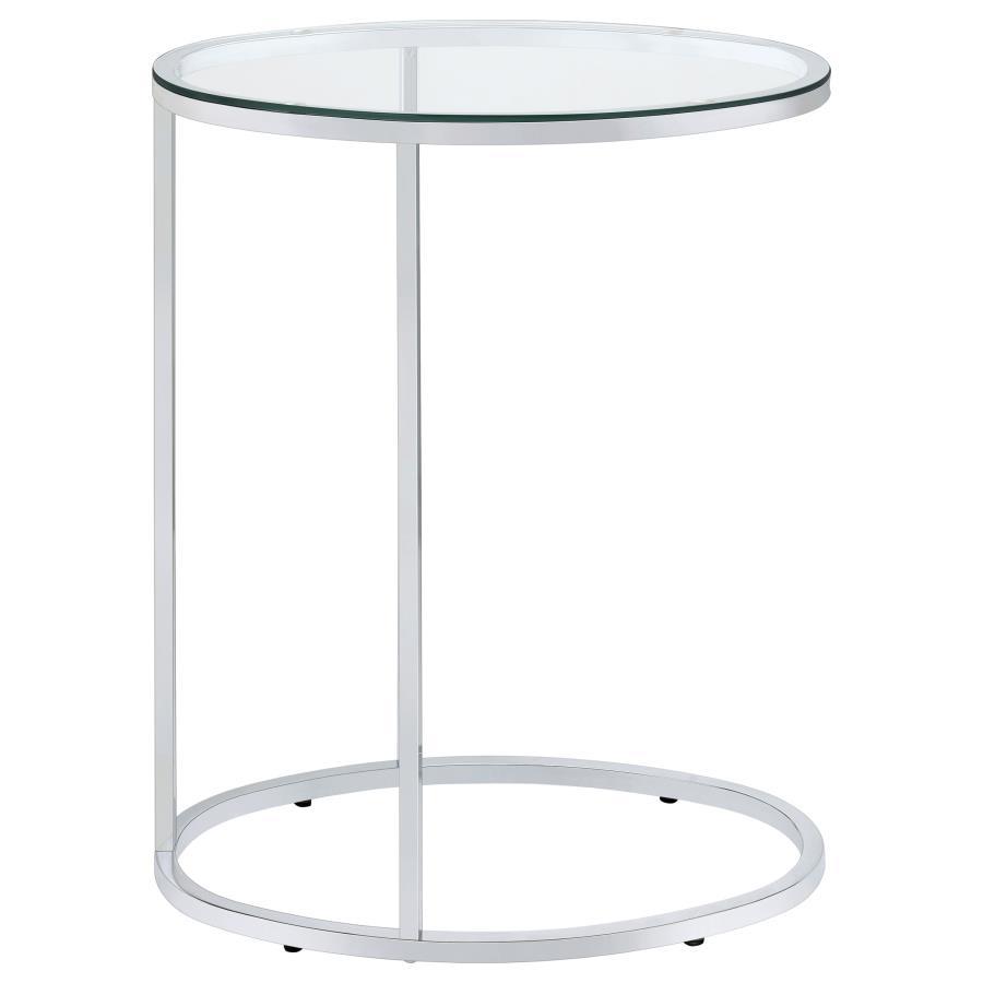 Kyle - Oval Glass Top C-Shaped Sofa Side Table - Chrome by CoasterEveryday | Bel Furniture