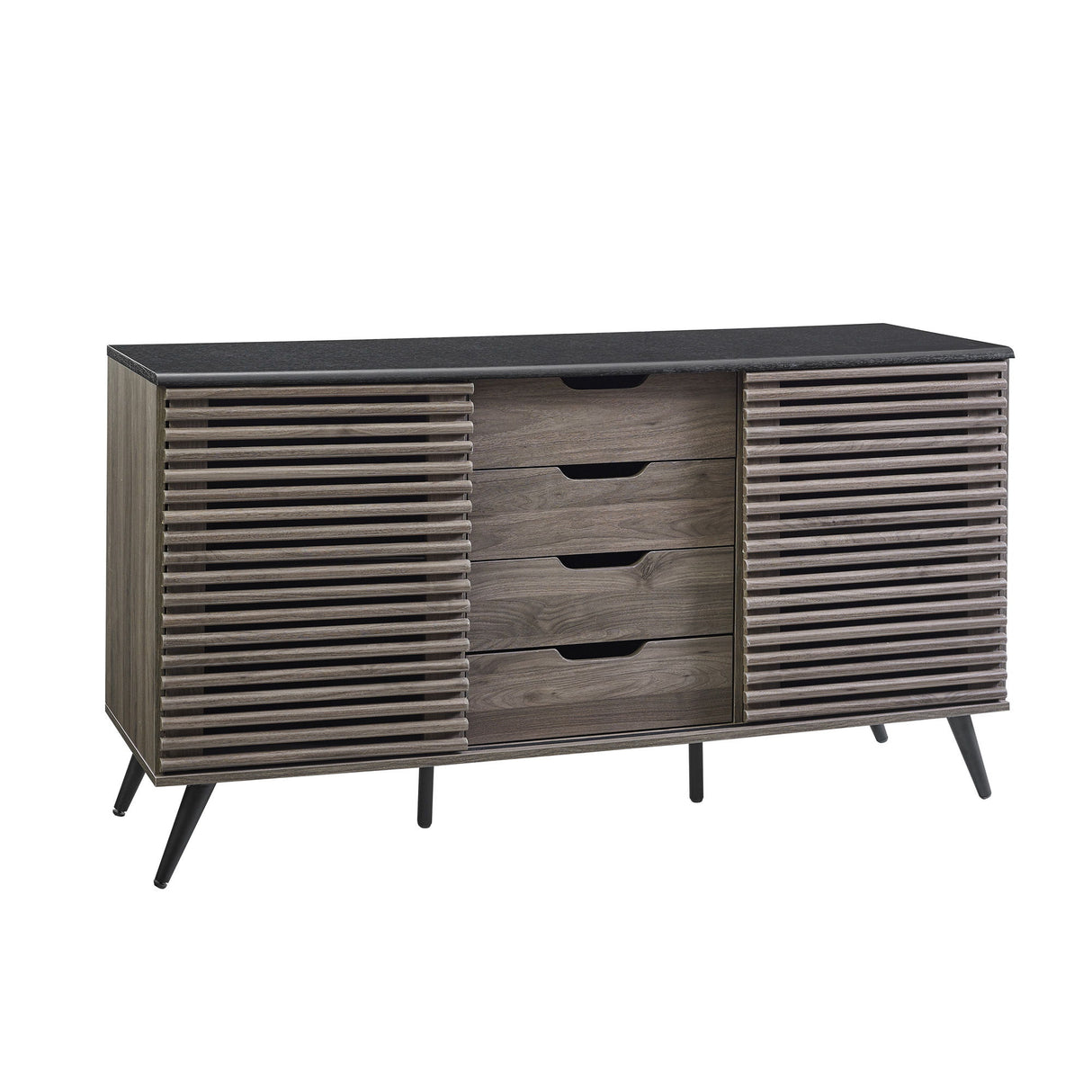 Contemporary Sliding Slat Door Sideboard Dark Gray by Walker Edison | Bel Furniture