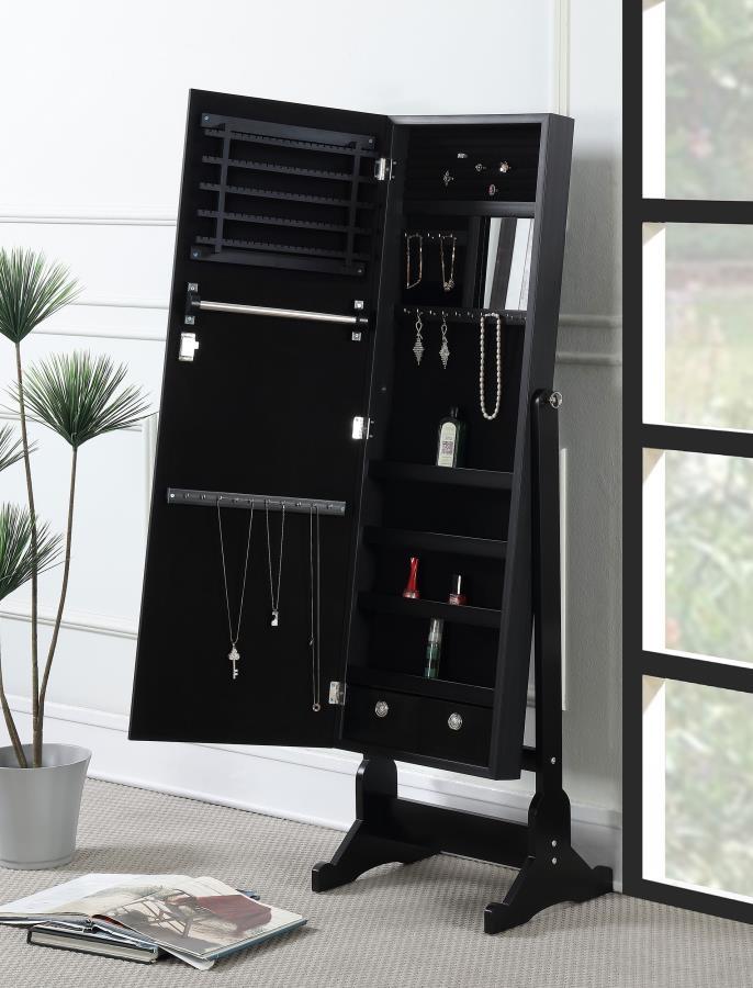 Tutuola - Cheval Mirror With Jewelry Storage - Black by CoasterEveryday | Bel Furniture