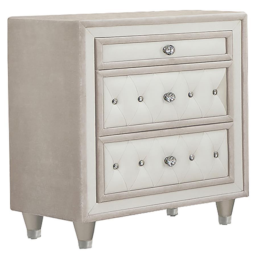 Antonella - Upholstered 3-Drawer Nightstand Beige by CoasterElevations | Bel Furniture