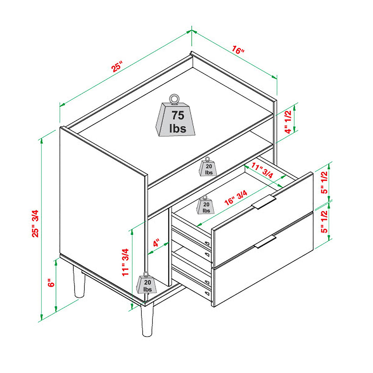 Mid-Century Modern Solid Wood 2 Drawer Gallery Nightstand by Walker Edison | Bel Furniture