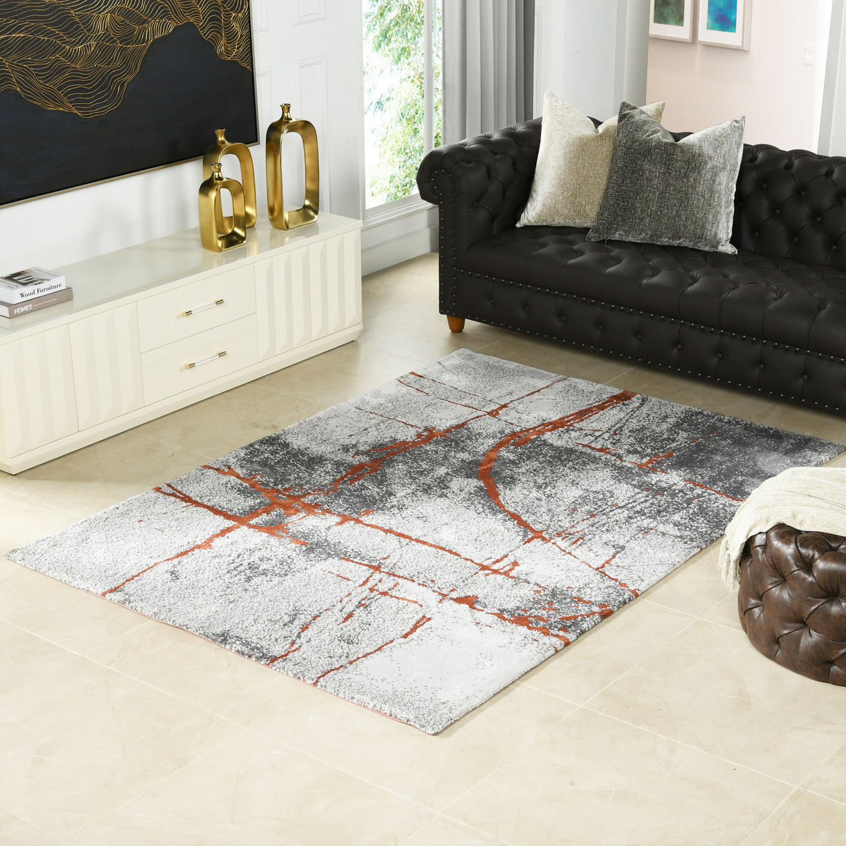 Quarry - 5.25' X 6.5' Abstract Area Rug - Gray / Orange by Jennifer Taylor Home | Bel Furniture